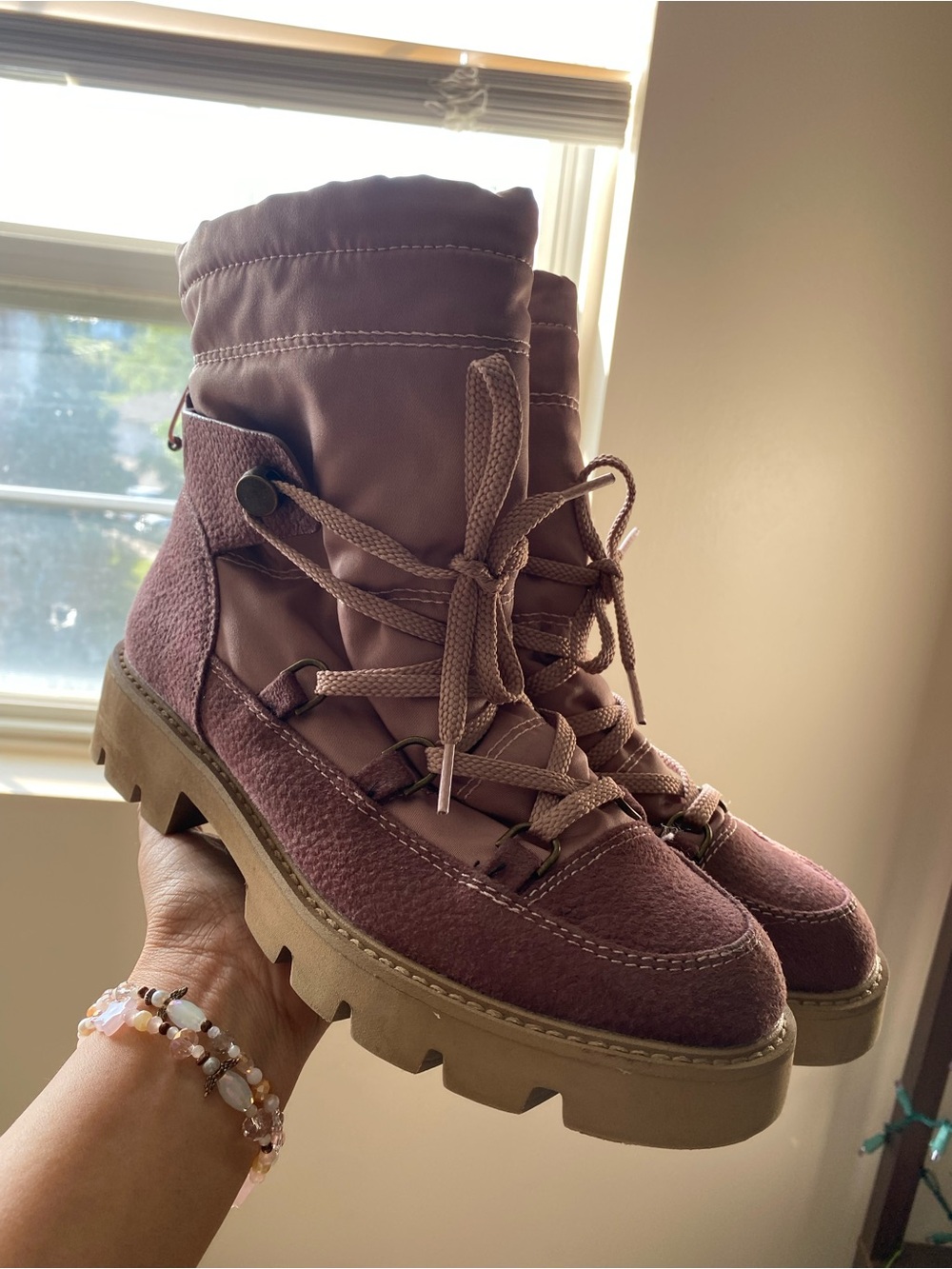 White Mountain Lace-Up Ankle Boot in Dusty Rose